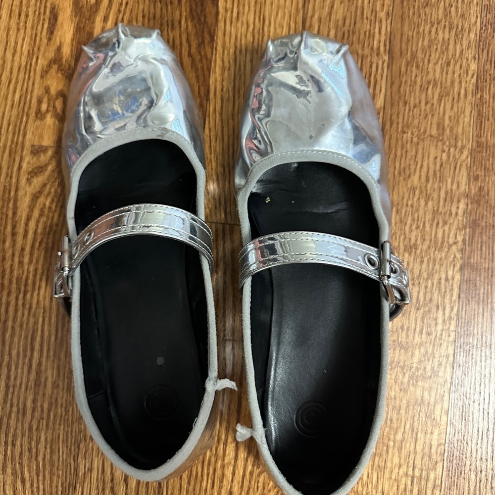 Ganni Vibes Silver Metallic Ballet Flats